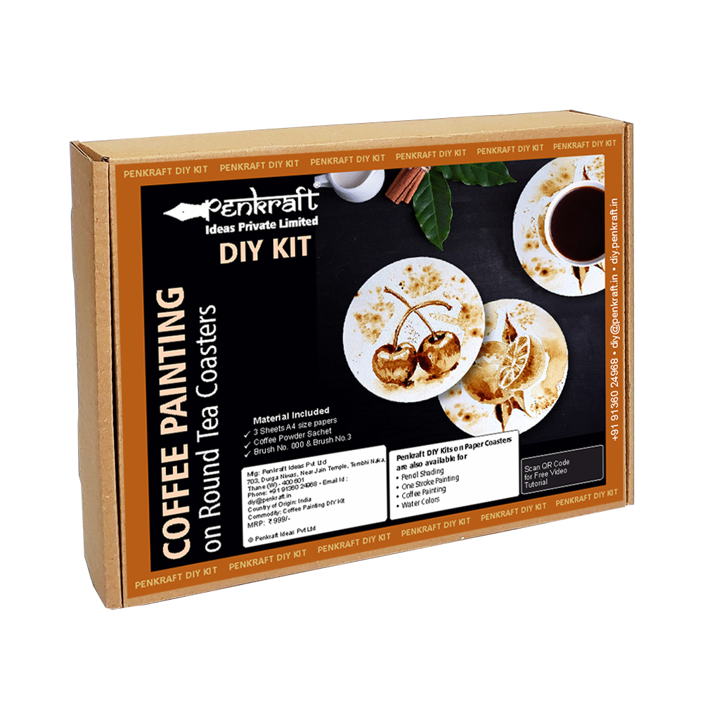 Coffee Painting on Round Coasters DIY Kit by Penkraft